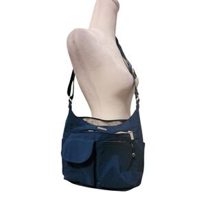 Baggallini Everyplace Crossbody Bag Nylon Blue Print Travel Adjustable